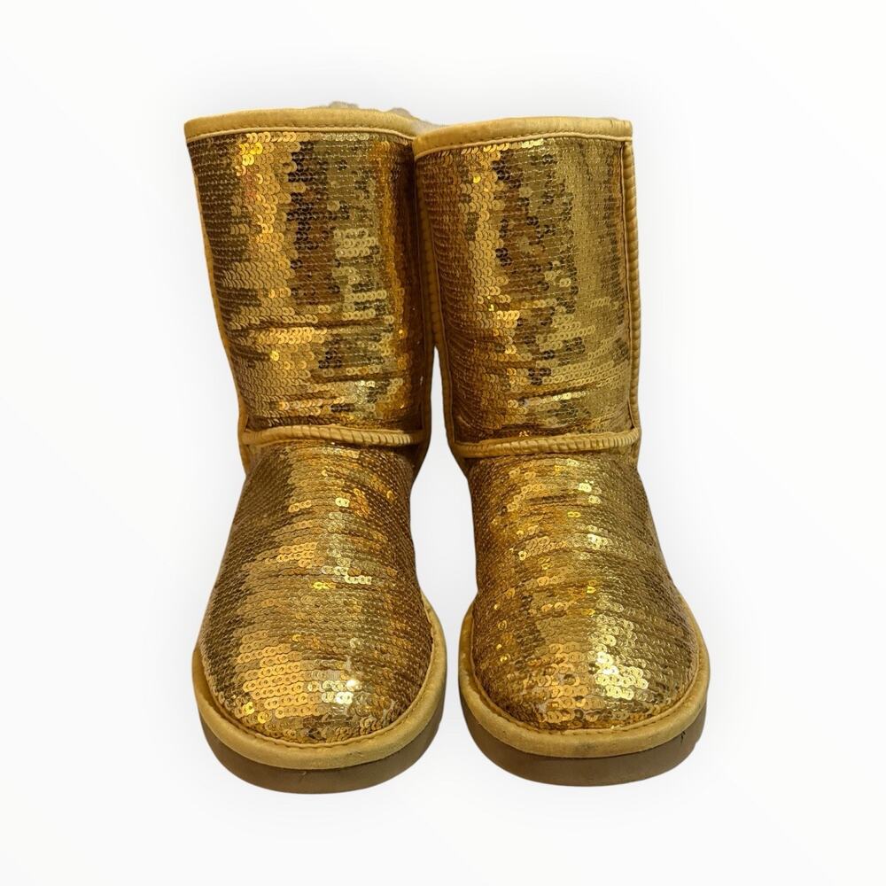 UGG Classic Short Sparkles Gold Sequin Boots Women's Size 7 Style 3161 - Picture 11 of 11